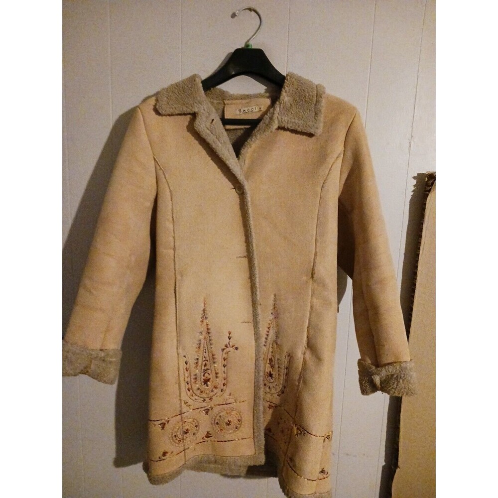 Bacci Designed In Italy Women's Faux Suade Sherpa Embroidered Coat Sz M